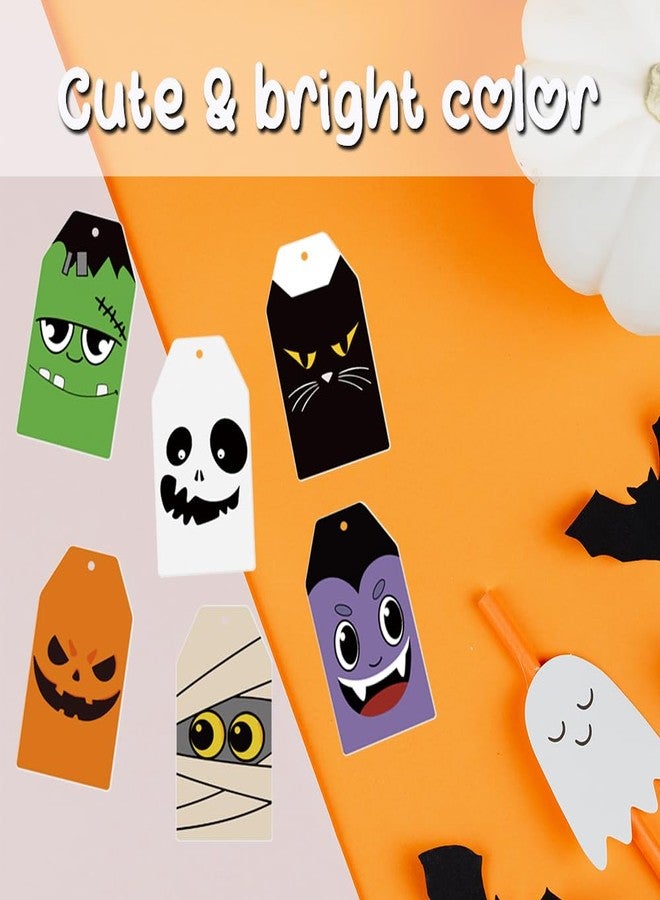 AWEELON 120Pcs Halloween Tags with String Pumpkin Cat Monster Ghost Face Paper Tags Holiday Hanging Labels for DIY Gift Wrapping Halloween Party Favor Decor, 6 Designs - Image 2